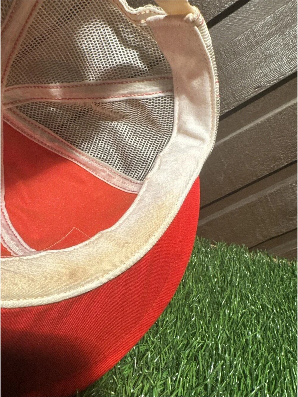 VTG Budweiser Trucker Hat Mesh Snapback Red Orange Bowtie Logo White Piping 80s